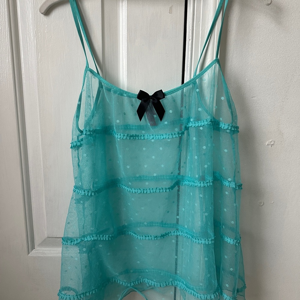 Victoria Secret sexy little things Teal Sheer Polka Dot babydoll sheer top